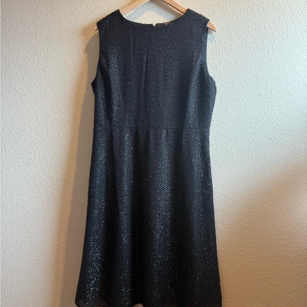 Ann Taylor Black Textured Midi Dress Size 14P